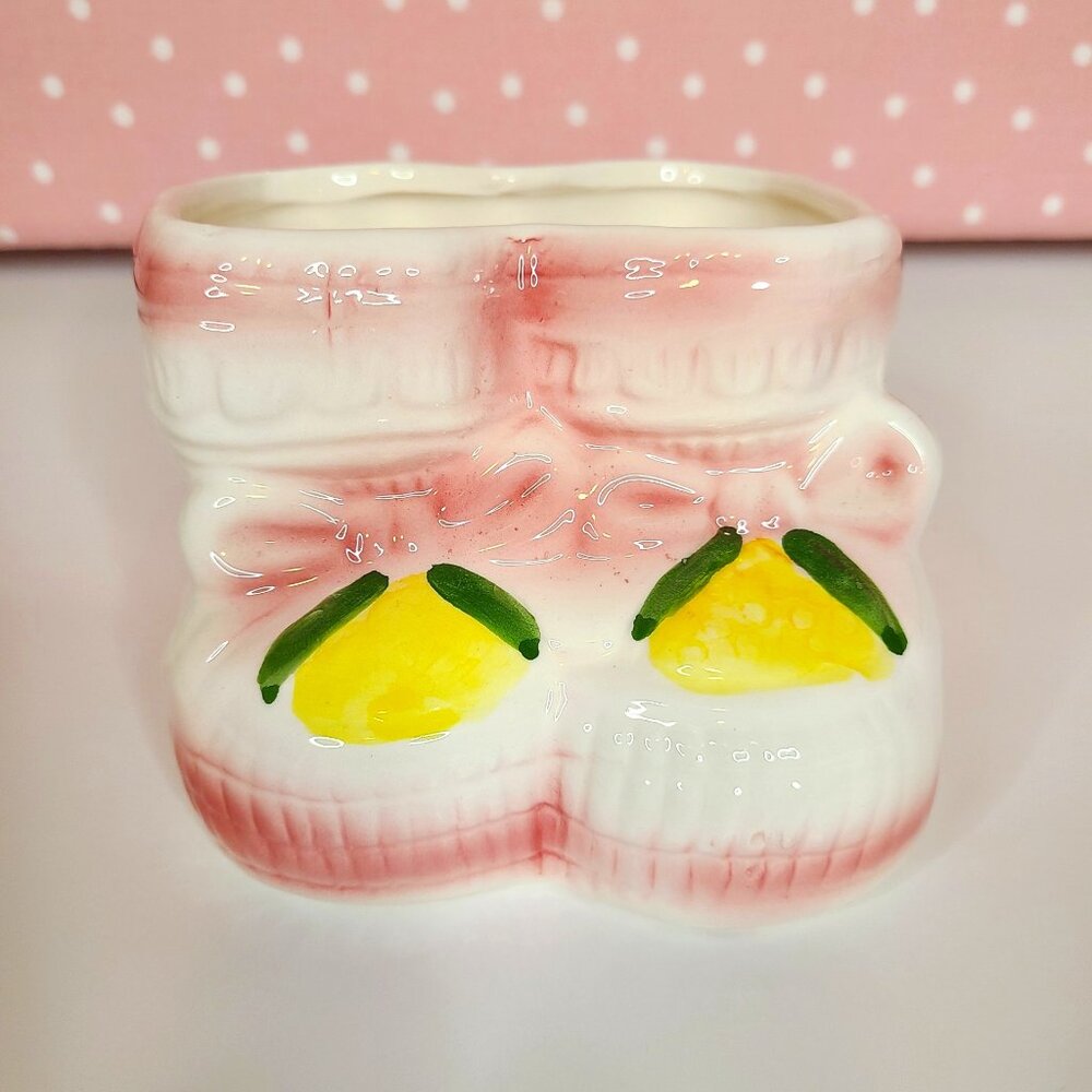 Vintage Nancy Pew Pink and White Baby Shoes Planter